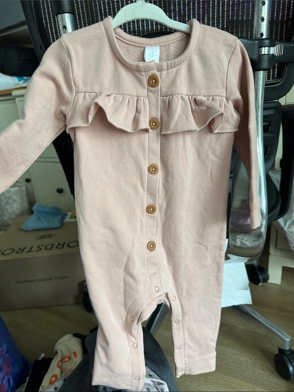 Nordstrom Blush Pink Ruffle-Front Button Romper